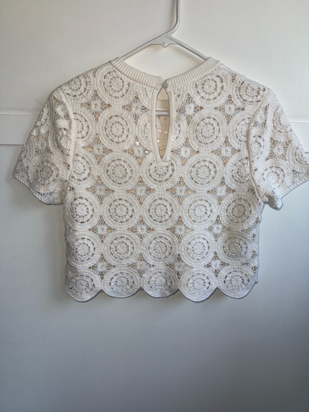 Abercrombie & Fitch White Crochet Lace Mosaic Tile Top Short Sleeve Boho Small - Picture 5 of 12